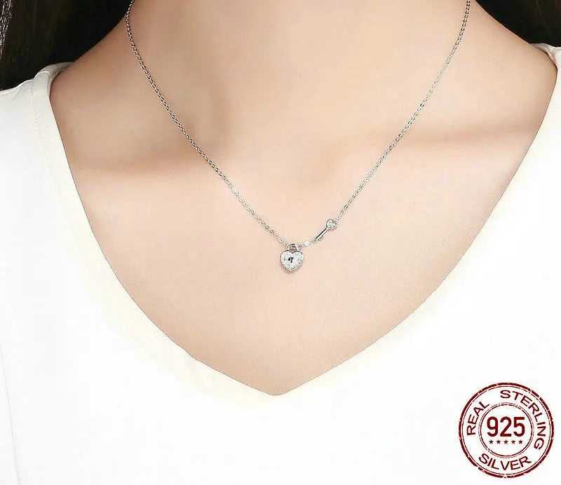 925 Sterling Silver Love Heart Lock & Necklace - TEA LU SHOP