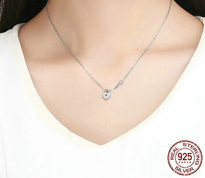 925 Sterling Silver Love Heart Lock & Necklace - TEA LU SHOP
