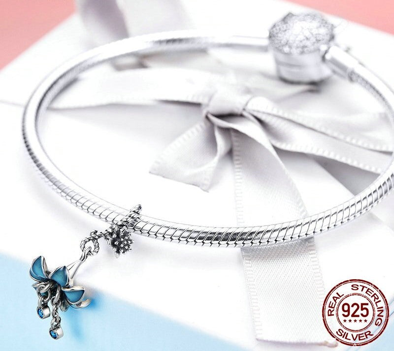 925 Sterling Silver Blue Flower Pendant - TEA LU SHOP