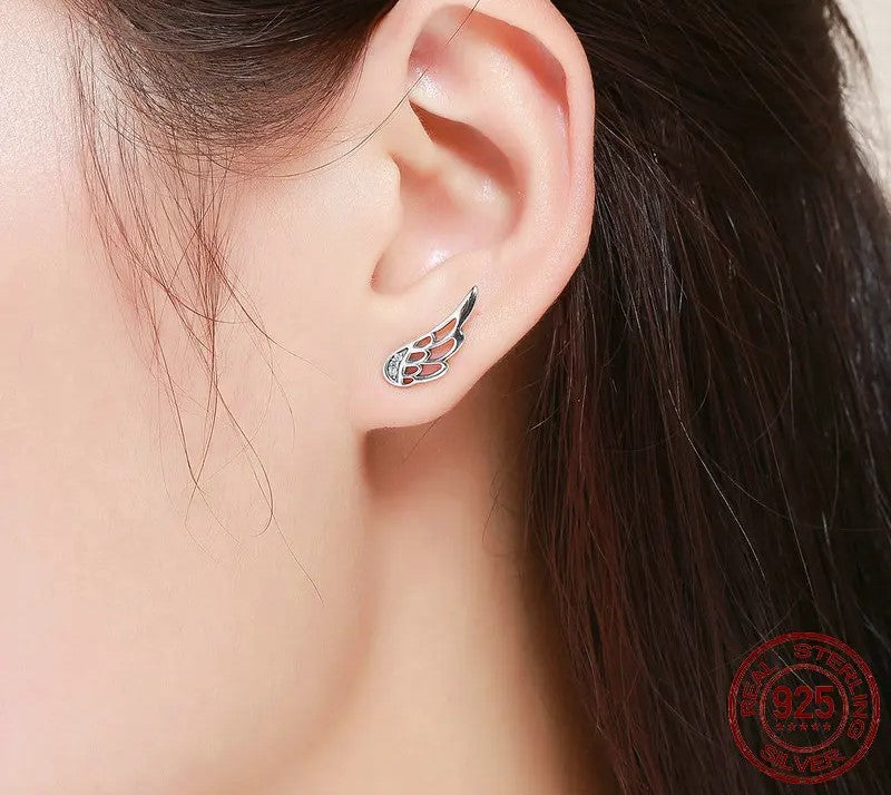 925 Sterling Silver Fairy Wings Stud Earrings - TEA LU SHOP
