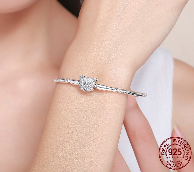 925 Sterling Silver Cat Chain Bracelet - TEA LU SHOP