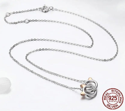 925 Sterling Silver Double Circles Cat Pendant Necklace - TEA LU SHOP