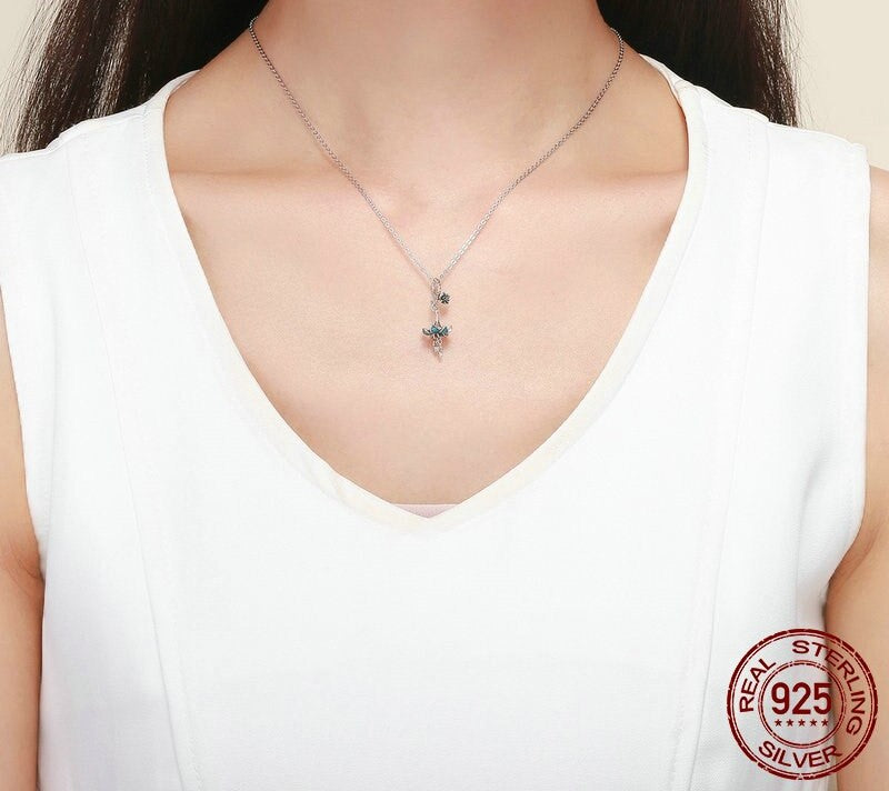 925 Sterling Silver Blue Flower Pendant - TEA LU SHOP
