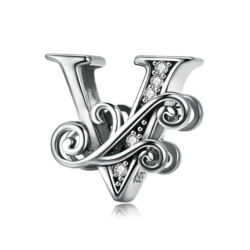 925 Sterling Silver Letter Charm - TEA LU SHOP