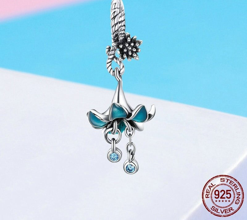 925 Sterling Silver Blue Flower Pendant - TEA LU SHOP