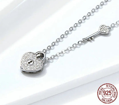 925 Sterling Silver Love Heart Lock & Necklace - TEA LU SHOP