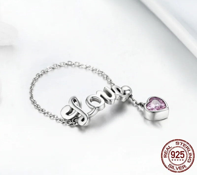 925 Sterling Silver Love Adjustable Ring - TEA LU SHOP