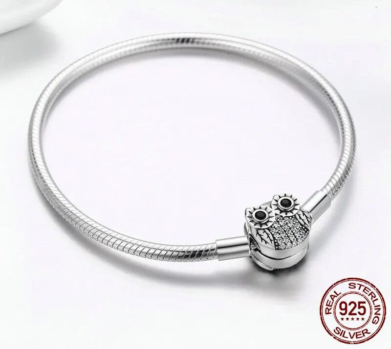 925 Sterling Silver Cute Owl Clasp Bracelet - TEA LU SHOP