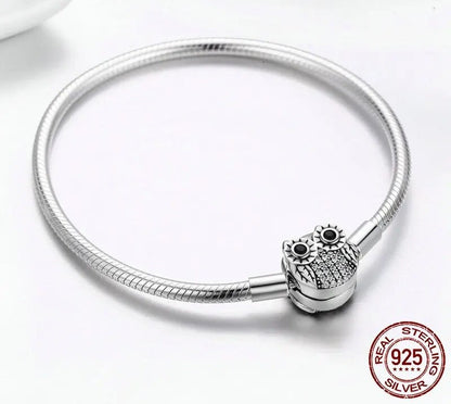 925 Sterling Silver Cute Owl Clasp Bracelet - TEA LU SHOP