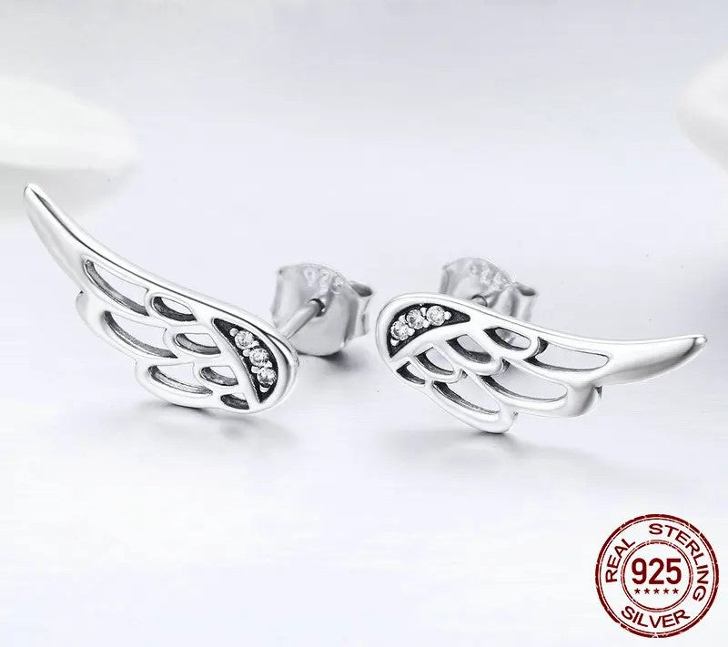 925 Sterling Silver Fairy Wings Stud Earrings - TEA LU SHOP
