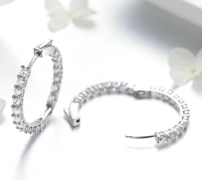 925 Sterling Silver Circle Zircon Earrings - TEA LU SHOP
