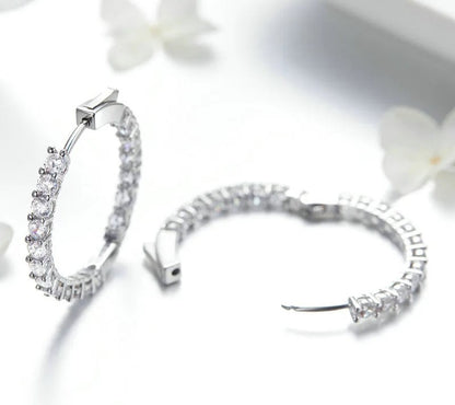 925 Sterling Silver Circle Zircon Earrings - TEA LU SHOP