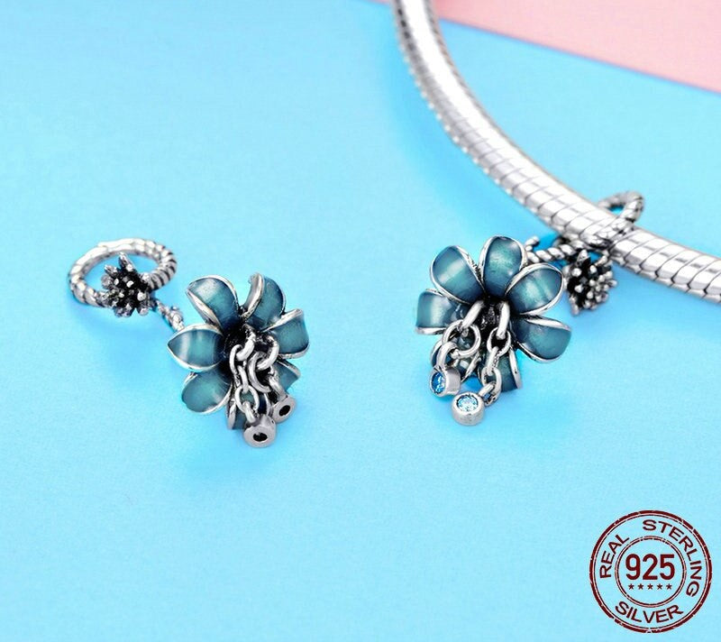 925 Sterling Silver Blue Flower Pendant - TEA LU SHOP