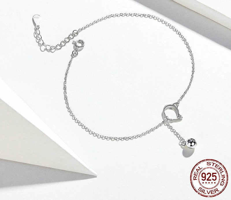 925 Sterling Silver Cat Anklet - TEA LU SHOP