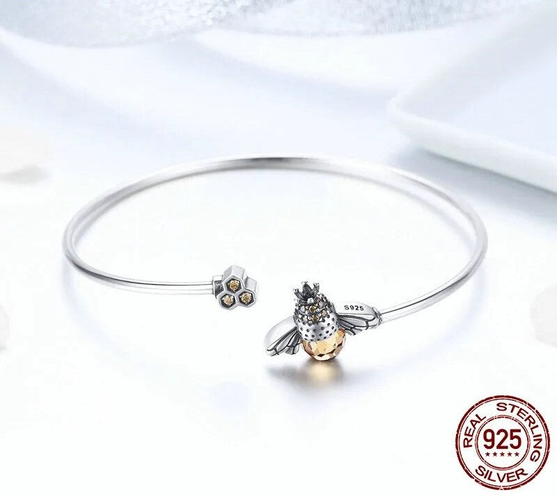 925 Sterling Silver Crystal Yellow Bee Bracelet - TEA LU SHOP