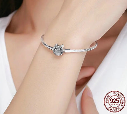925 Sterling Silver Cute Owl Clasp Bracelet - TEA LU SHOP