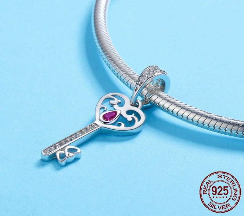 925 Sterling Silver Key Heart Pendant - TEA LU SHOP