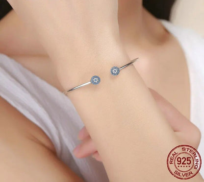 925 Sterling Silver Blue Zircon Lucky Eyes Bracelet - TEA LU SHOP