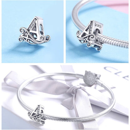 925 Sterling Silver Letter Charm - TEA LU SHOP
