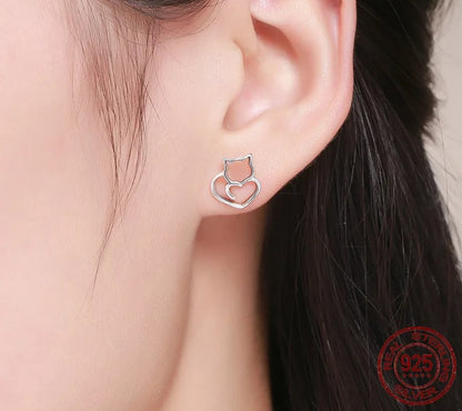925 Sterling Silver Cute Cat Stud Earrings - TEA LU SHOP