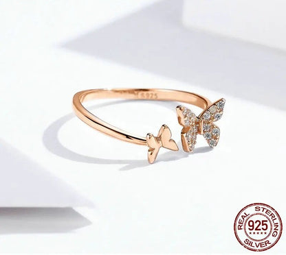 925 Sterling Silver Dazzling CZ Butterfly Open Ring - TEA LU SHOP