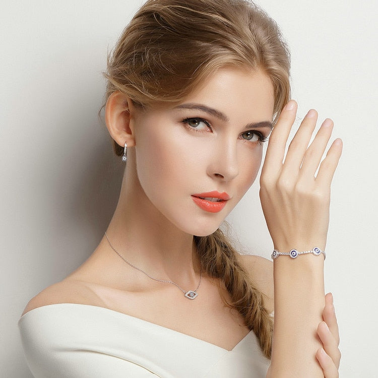 925 Sterling Silver Blue Evil Eyes Zircon Bracelet - TEA LU SHOP
