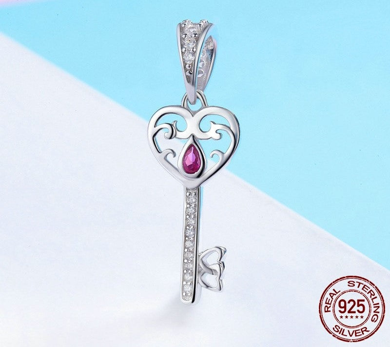 925 Sterling Silver Key Heart Pendant - TEA LU SHOP