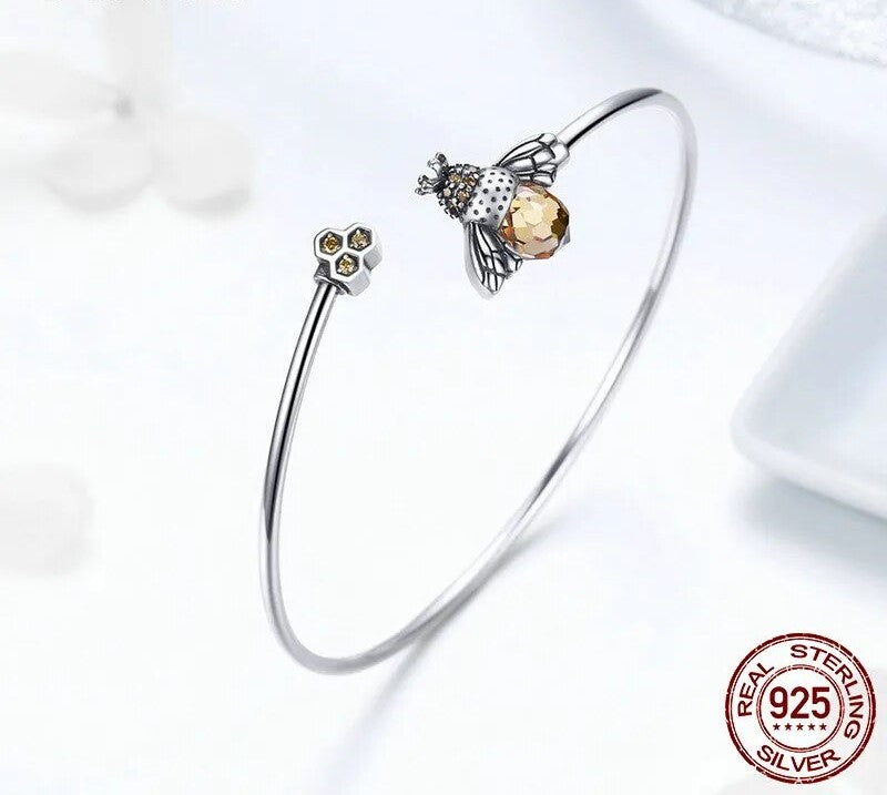 925 Sterling Silver Crystal Yellow Bee Bracelet - TEA LU SHOP