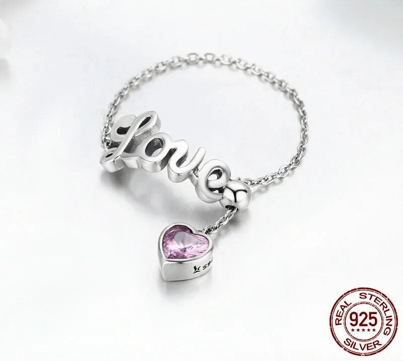 925 Sterling Silver Love Adjustable Ring - TEA LU SHOP