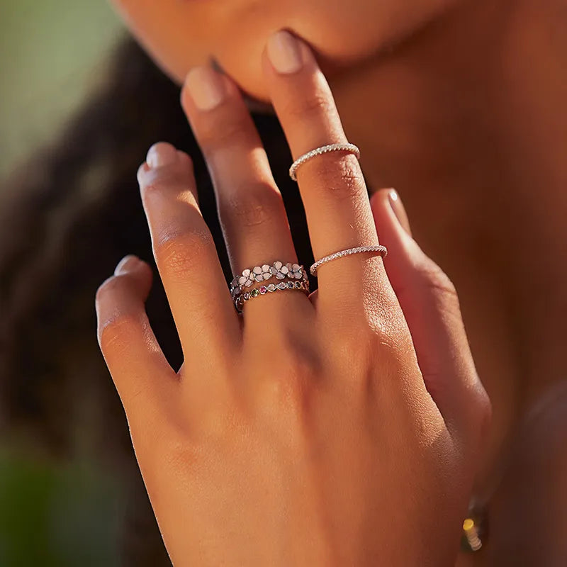 925 Sterling Silver Pink Wreath Ring - TEA LU SHOP