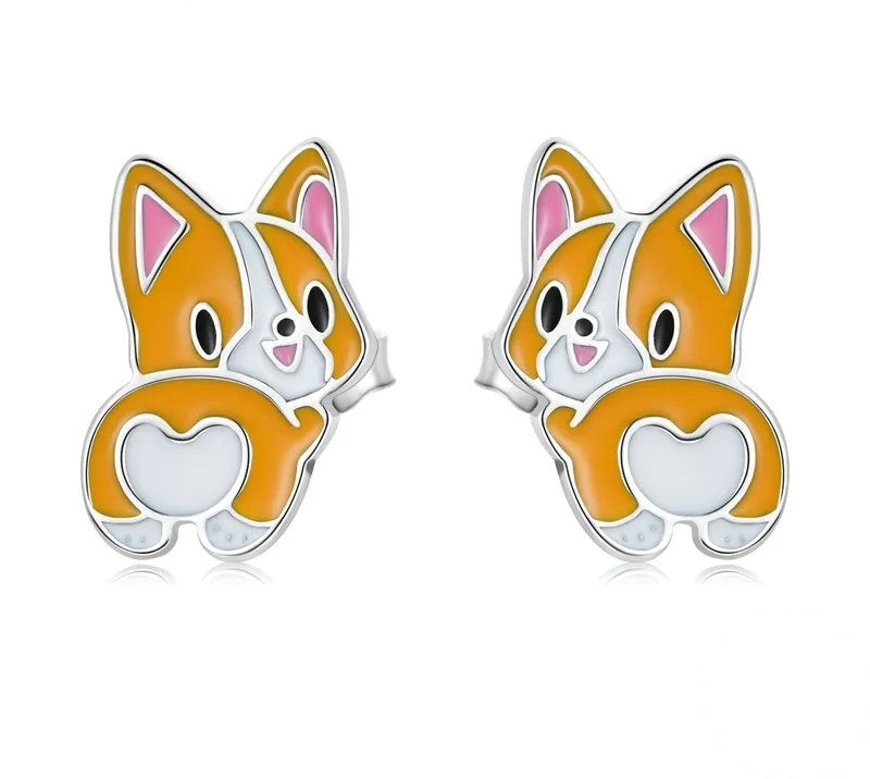 925 Sterling Silver CuteLovely Corgi Stud Earrings - TEA LU SHOP