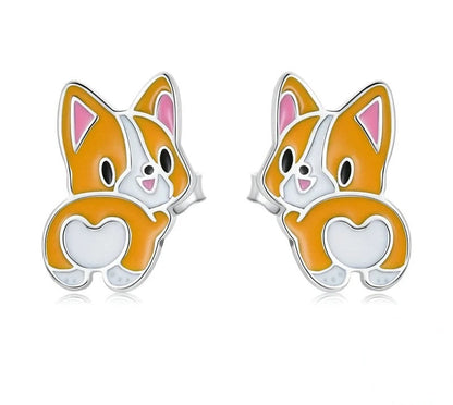 925 Sterling Silver CuteLovely Corgi Stud Earrings - TEA LU SHOP