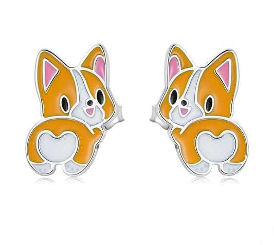 925 Sterling Silver CuteLovely Corgi Stud Earrings - TEA LU SHOP