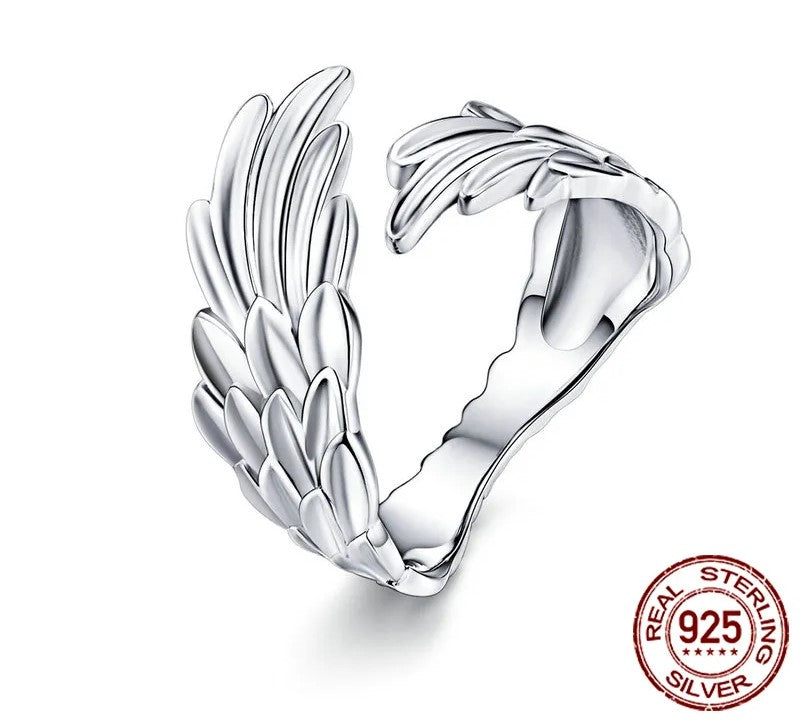 925 Sterling Silver Guardian Wing Open Ring - TEA LU SHOP