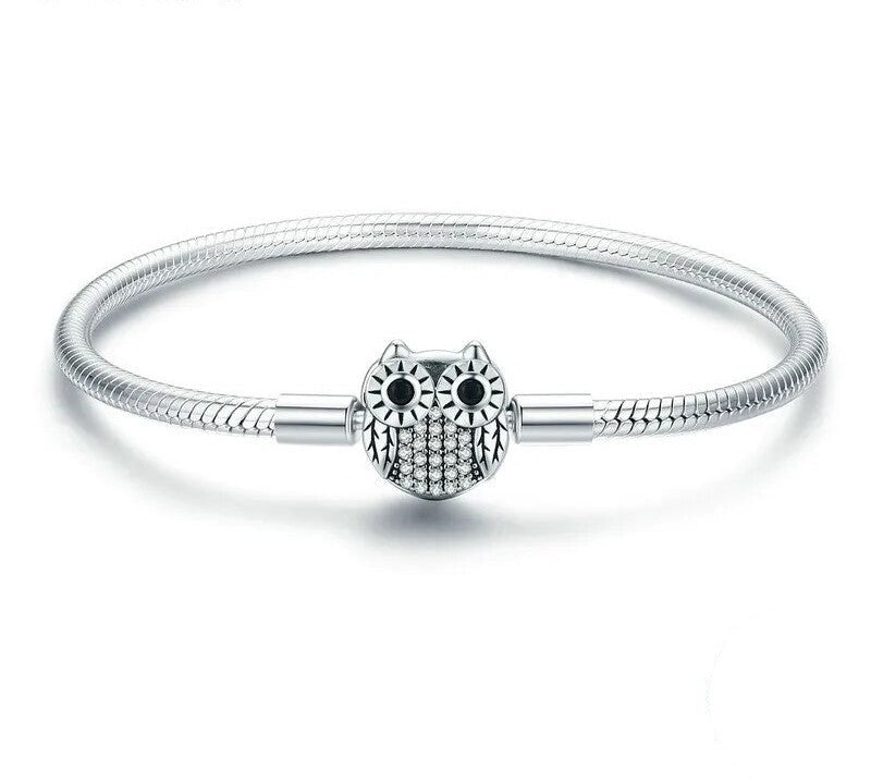 925 Sterling Silver Cute Owl Clasp Bracelet - TEA LU SHOP