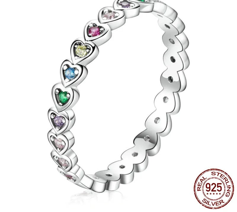 925 Sterling Silver Rainbow Love Ring - TEA LU SHOP