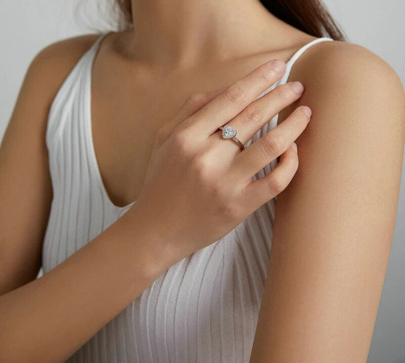 925 Sterling Silver Shiny Heart Shape Ring - TEA LU SHOP