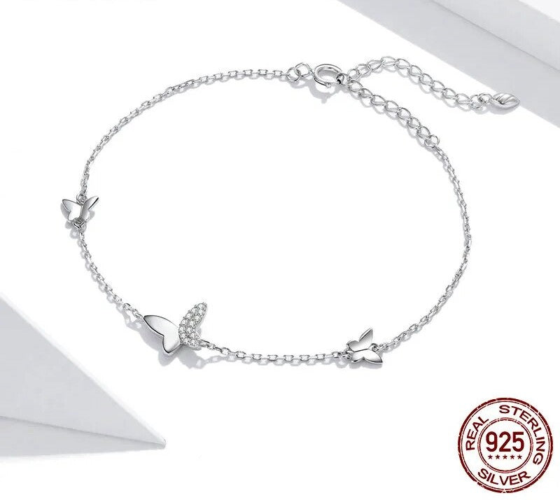 925 Sterling Silver Flying Butterfly Bracelet - TEA LU SHOP