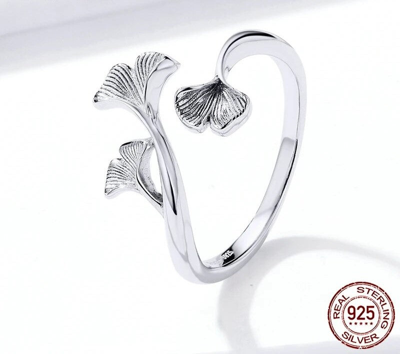 925 Sterling Silver Ginkgo Leaf Ring - TEA LU SHOP