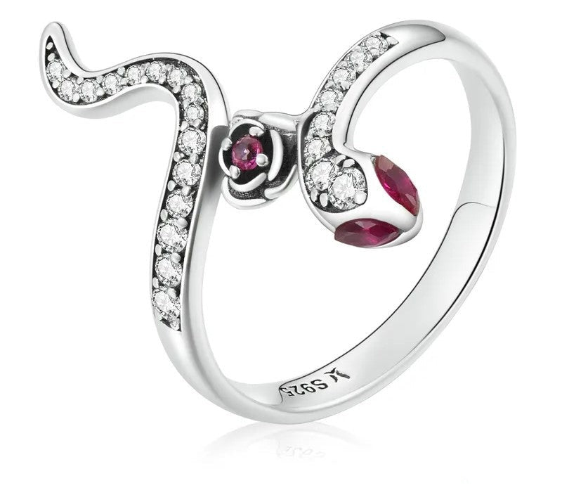 925 Sterling Silver Snake & Rose Ring - TEA LU SHOP