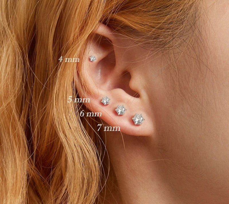 925 Sterling Silver Cubic Zircon Stud Earrings - TEA LU SHOP