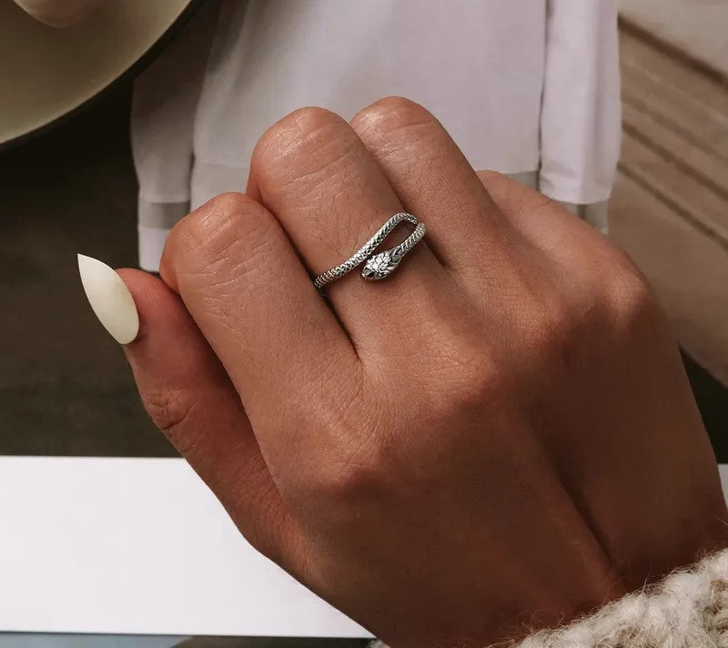 925 Sterling Silver Snake Adjustable Ring - TEA LU SHOP