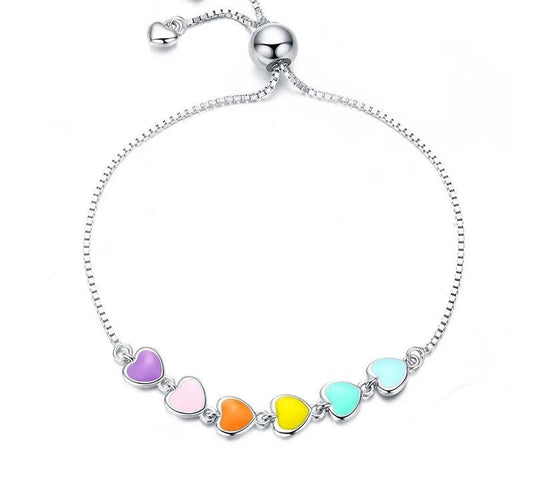 925 Sterling Silver Rainbow Color Heart Bracelet - TEA LU SHOP