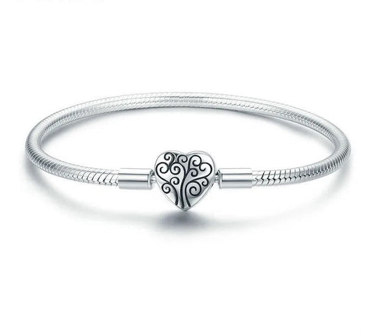 925 Sterling Silver Heart Shape Chain Bracelet - TEA LU SHOP