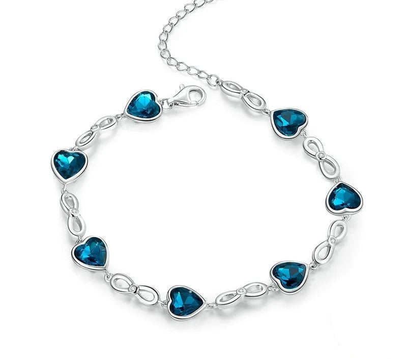 925 Sterling Silver Blue Heart Chain Bracelet - TEA LU SHOP
