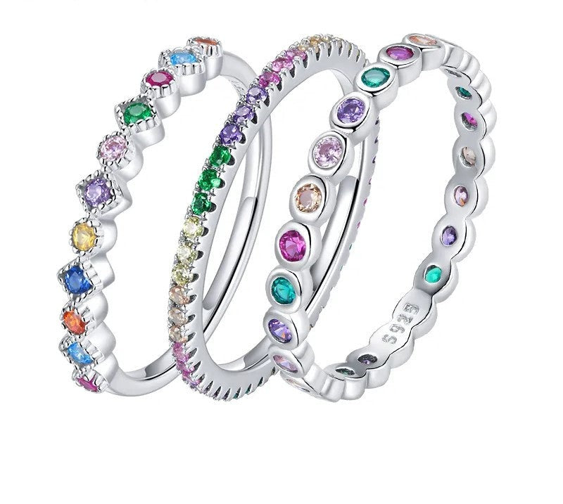 925 Sterling Silver Multicolor Zircon Rings - TEA LU SHOP