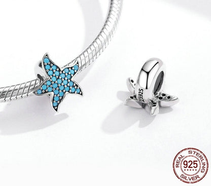 925 Sterling Silver Blue Starfish Stopper - TEA LU SHOP