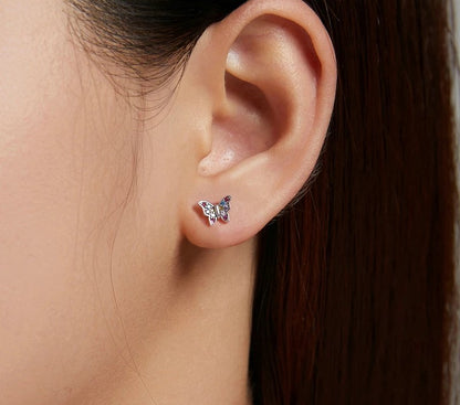 925 Sterling Silver Colorful Zircon Dragonfly Stud Earrings - TEA LU SHOP