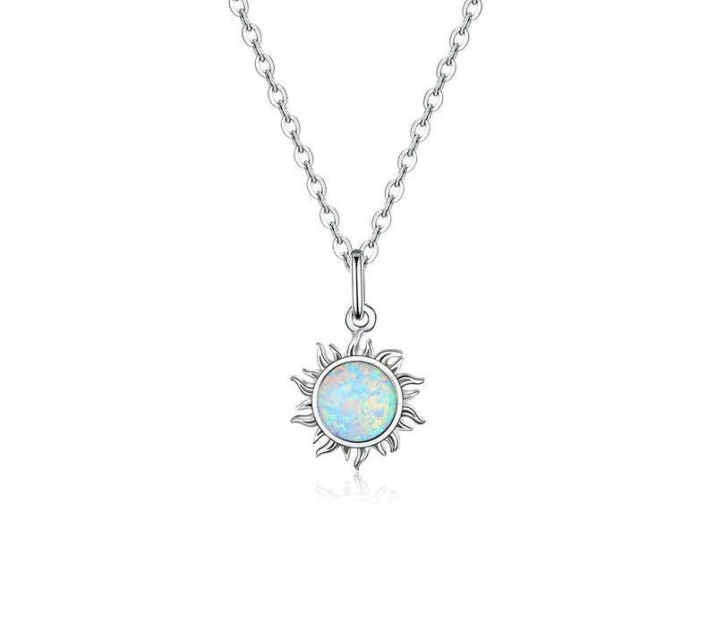 925 Sterling Silver White Opal Sun Necklace - TEA LU SHOP