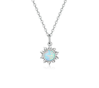 925 Sterling Silver White Opal Sun Necklace - TEA LU SHOP